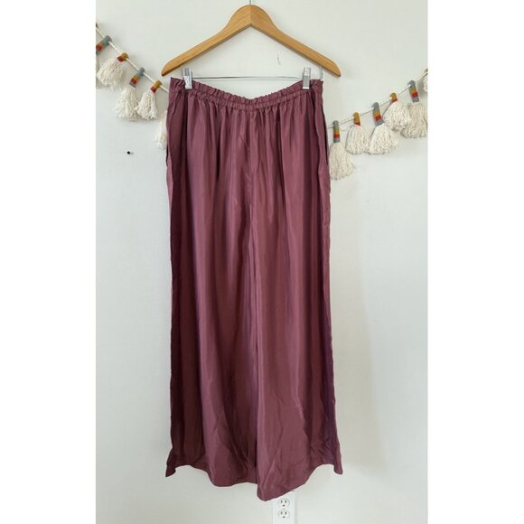 Athleta Calm Cool Relaxed Palazzo Pull On Satin Pant Berry Pink Lounge Sleepwear - Picture 2 of 7
